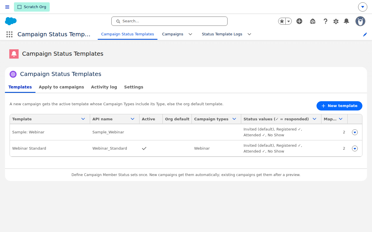 Templates in the Campaign Status Templates console